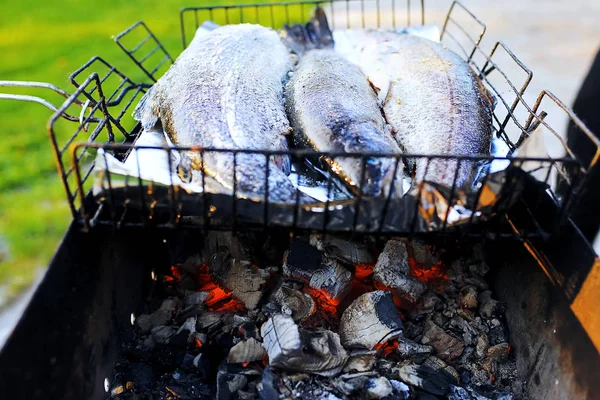 Pescado en la parrilla en la calle —  Fotos de Stock