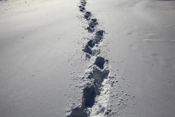 Fußspuren im Schnee im Winter — Stockfoto