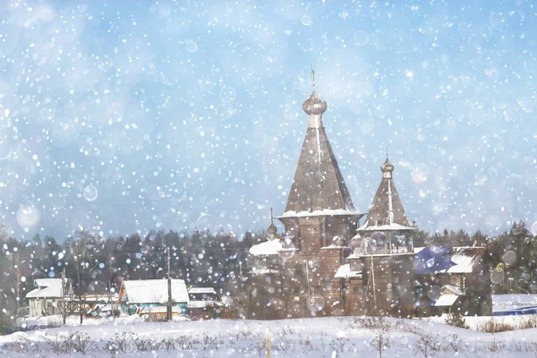 Church in the village in winter — Stock Photo, Image