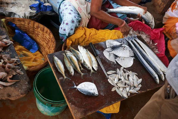 Peixe cru em um quadro-negro — Fotografia de Stock