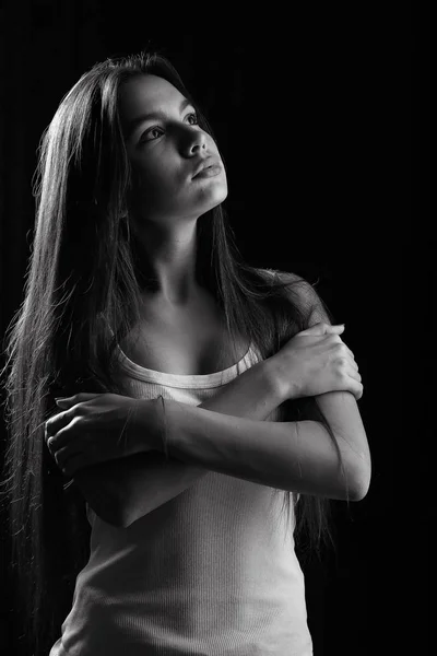 Teenage girl in white tank top — Stock Photo, Image