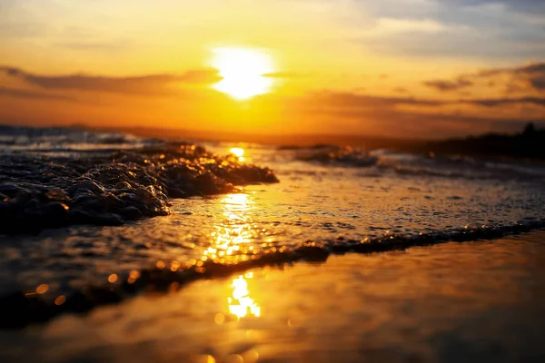 Praia nos trópicos ao pôr do sol — Fotografia de Stock