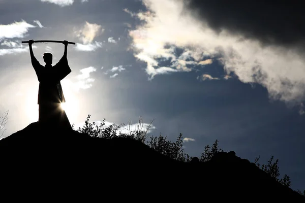 Silueta de luchador con espada — Foto de Stock