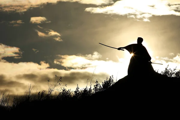 Силуэт бойца с мечом — стоковое фото