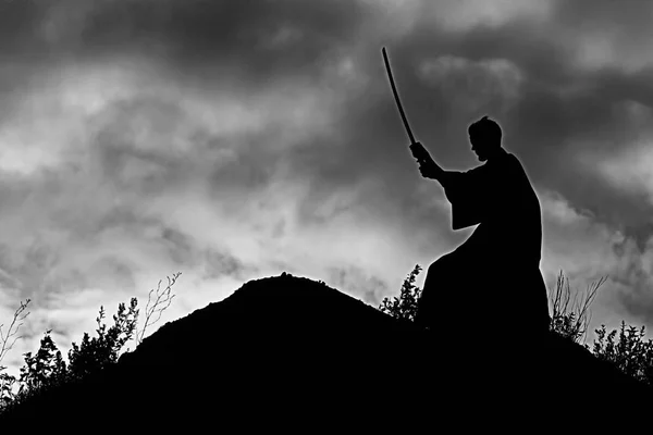 Lutador segurando espada — Fotografia de Stock