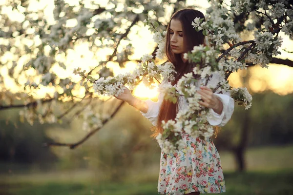 Красива жінка в весняному саду — стокове фото