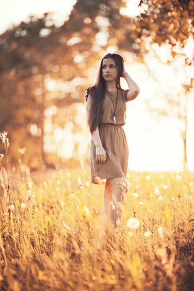 Young woman in picturesque field — Stock Photo, Image