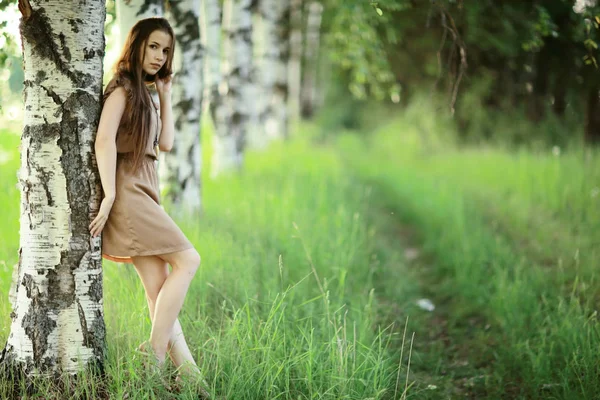 Jovem mulher no campo rural — Fotografia de Stock