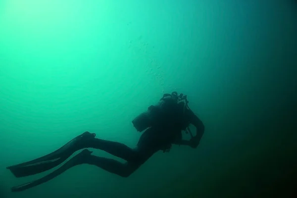 Diver  Underwater swims — Stock Photo, Image