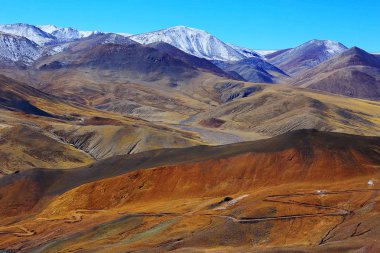 Tibet platosu Dağları ile güzel manzara. Wilderness şaşırtıcı panorama  