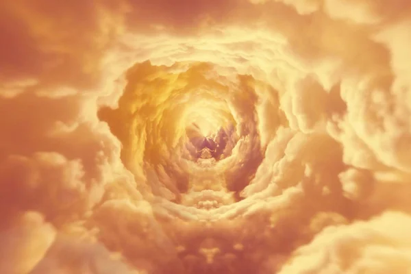 Creative Watercolor Illustration Cloudy Sky Fantastic Colorful Cloudscape Magic Tunnel — Stock Photo, Image