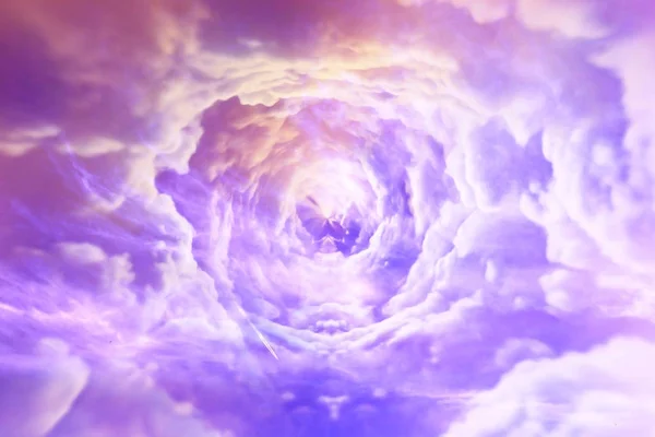 Creative Watercolor Illustration Cloudy Sky Fantastic Colorful Cloudscape Magic Tunnel — Stock Photo, Image