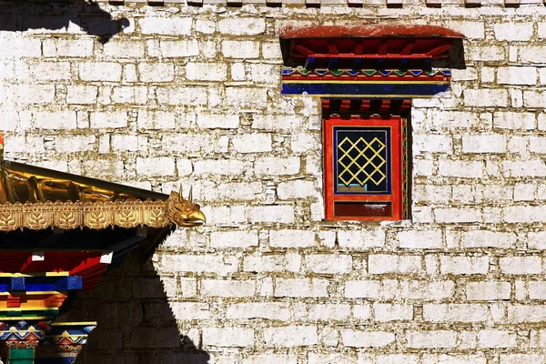 Traditionele Antieke Venster Van Oude Gebouw Tibet — Stockfoto