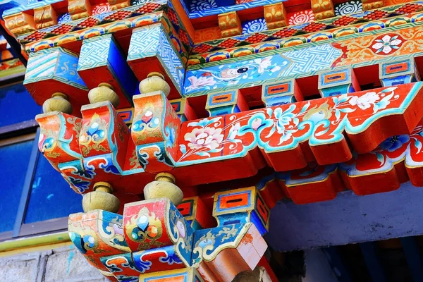 Símbolos Religiosos Budistas Antiguo Templo Del Tíbet Cultura Espiritual Budista — Foto de Stock
