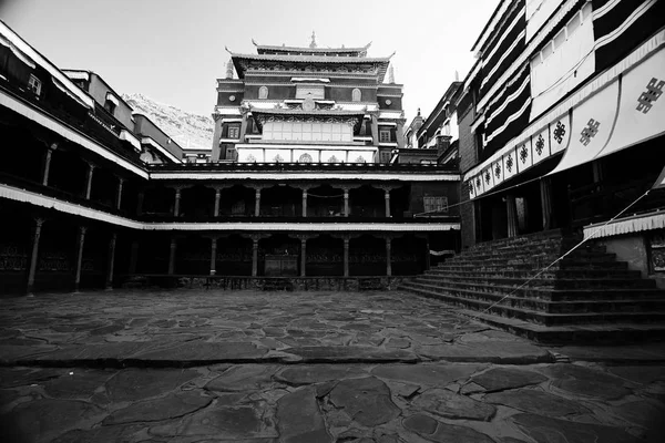 Bâtiment Traditionnel Dans Vieille Ville Tibet Chine Noir Blanc — Photo