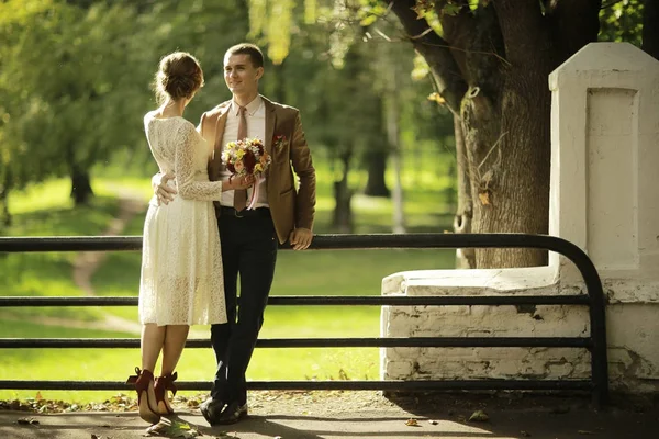 Bride and groom in summer park — Stock Photo, Image