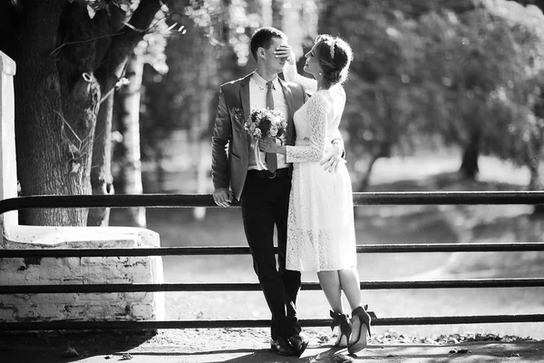 Nevěsta a ženich v letním parku — Stock fotografie