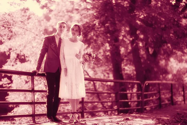 Mariée et marié dans le parc d'été — Photo