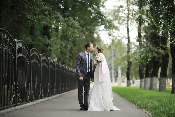 Sposo e sposo nel parco estivo — Foto Stock