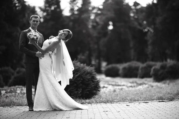 Mariée et marié dans le parc — Photo