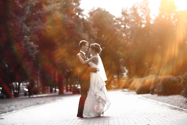 Novia y novio en el parque — Foto de Stock