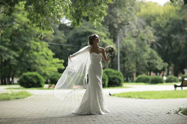 Noiva em vestido de noiva branco — Fotografia de Stock