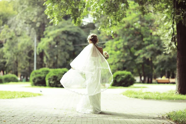 Beautiful bride in summer park — Stock Photo, Image