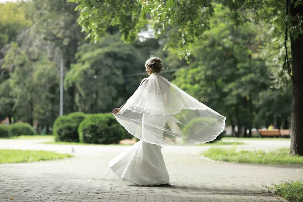 Beautiful bride in summer park — Stock Photo, Image