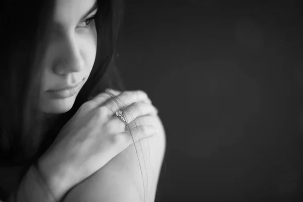 Young woman with long dark hair — Stock Photo, Image