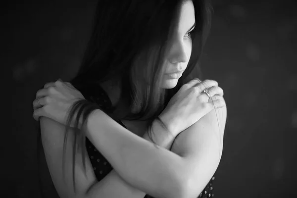 Young woman with long dark hair — Stock Photo, Image