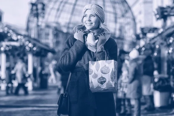 young woman in winter city