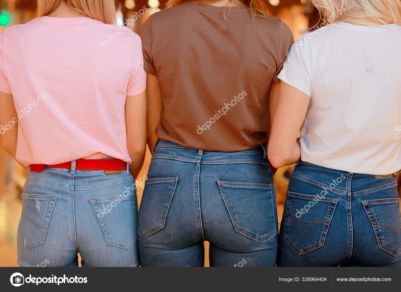 Group Girls Back Jeans Casual Sports Style Pants Women Stock Photo