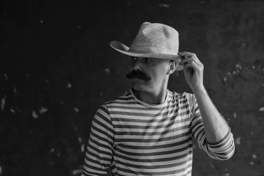 Klasik tarz, büyük bıyıklı bir adamın portresi, sıra dışı bir beyefendi.