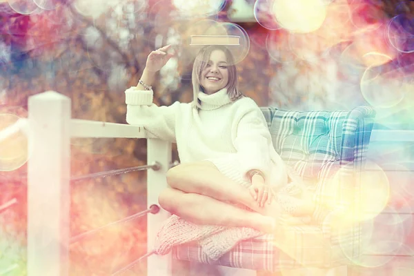 Portrait Fashionable Young Girl Romantic Vintage Blur Background Bokeh Texture — Stock Photo, Image