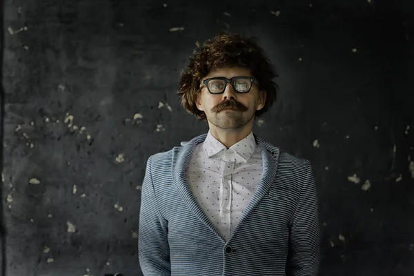 Hipser Teacher Glasses Mustache Crystal Modern Young Teacher Brutal Guy — Stock Photo, Image