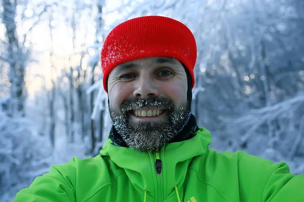 Barba Hoarfrost Retrato Jovem Barbudo Atividades Sazonais Livre Inverno Escandinávia — Fotografia de Stock