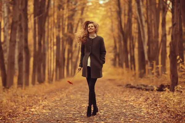 Modell Herbst Spaziergang Gelb Park Romantik Schöne Junge Erwachsene Modell — Stockfoto