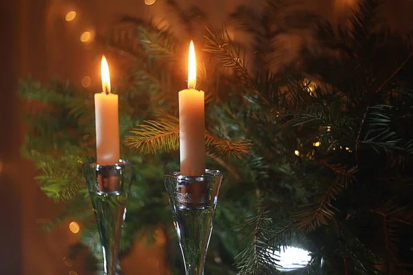 Carta Decorazione Candele Natale Capodanno Decorazioni Tavola Candele Accese Rami — Foto Stock