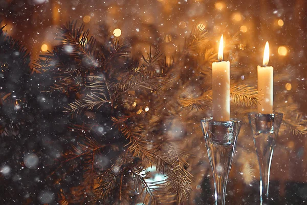 Carta Decorazione Candele Natale Capodanno Decorazioni Tavola Candele Accese Rami — Foto Stock