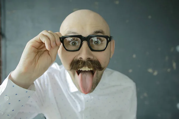 Sexig Macho Med Mustasch Freak Ovanligt Porträtt Hipster Kille — Stockfoto