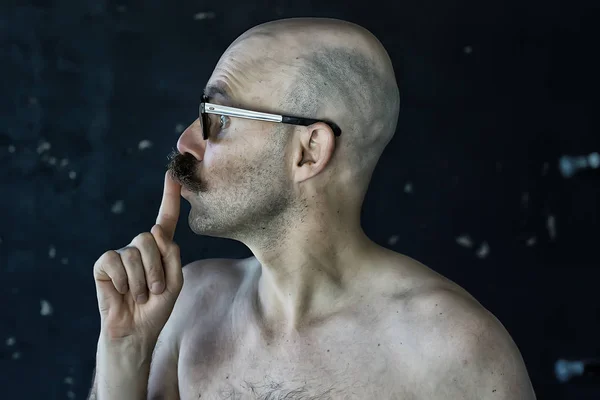 Sexig Macho Med Mustasch Freak Ovanligt Porträtt Hipster Kille — Stockfoto