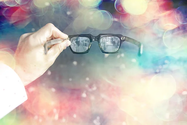 Glasses Vision Concept Man Holds Glasses His Hand — Stock Photo, Image