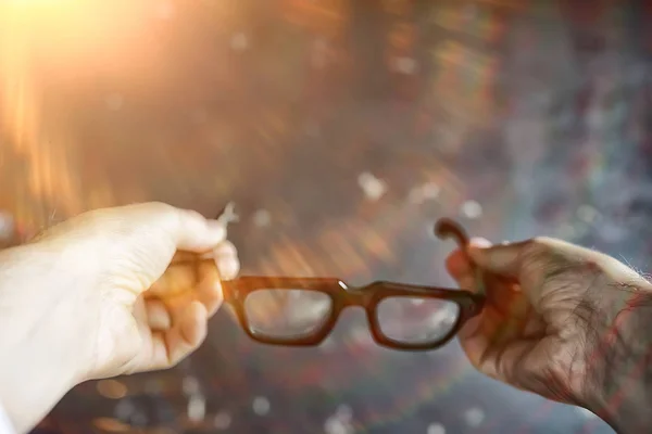 Glasses Vision Concept Man Holds Glasses His Hand — Stock Photo, Image