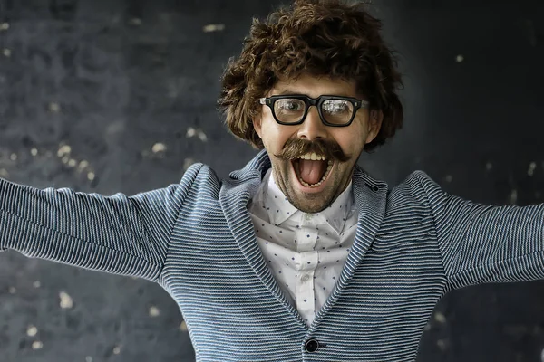 Sexig Macho Med Mustasch Freak Ovanligt Porträtt Hipster Kille — Stockfoto