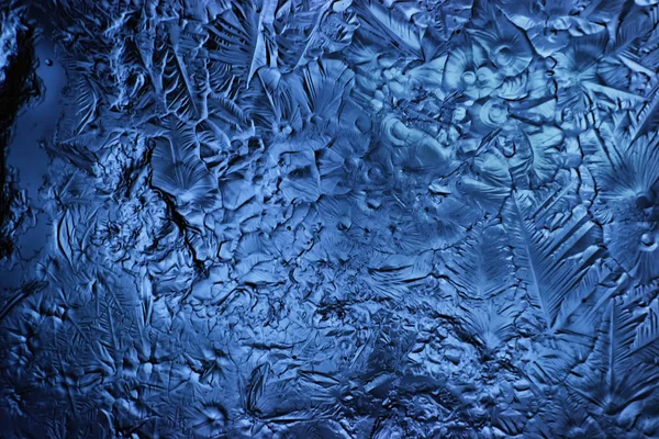 Blauer Eisglashintergrund Abstrakte Textur Der Eisoberfläche Auf Dem Glas Gefrorenes — Stockfoto