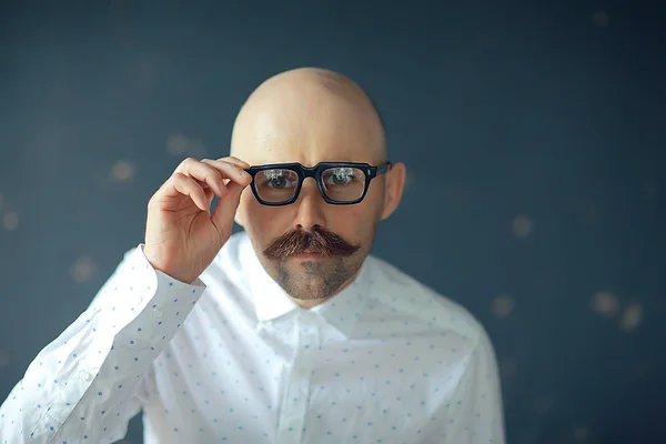 Sexy Macho Mustache Freak Unusual Portrait Hipster Guy — Stock Photo, Image