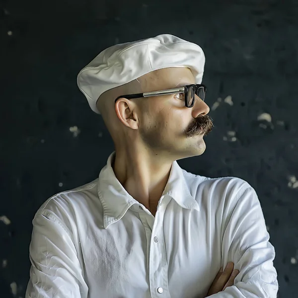 Brutale Kok Met Snor Ongewone Marine Chef Kok Een Vest — Stockfoto