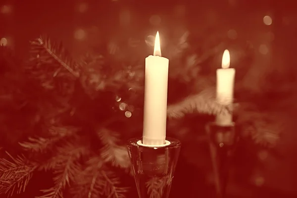 Weihnachtskerzen Dekorationskarte Neujahr Tischdekoration Brennende Kerzen Und Christbaumzweige — Stockfoto