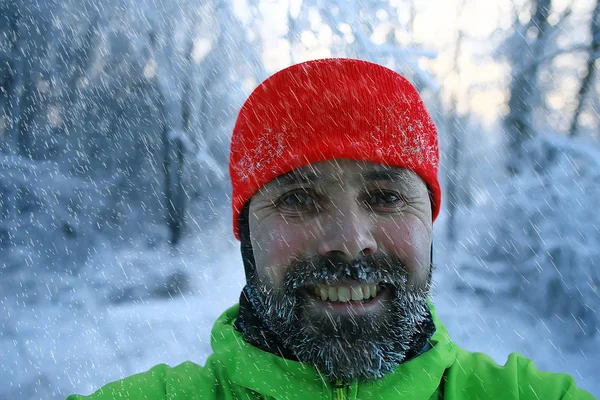 Barba Hoarfrost Retrato Jovem Barbudo Atividades Sazonais Livre Inverno Escandinávia — Fotografia de Stock