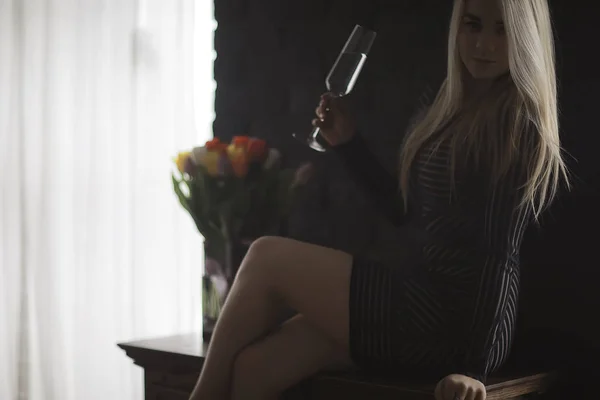 Sexy Tschechische Blonde Mädchen Home Interior Schöne Erwachsene Modell — Stockfoto